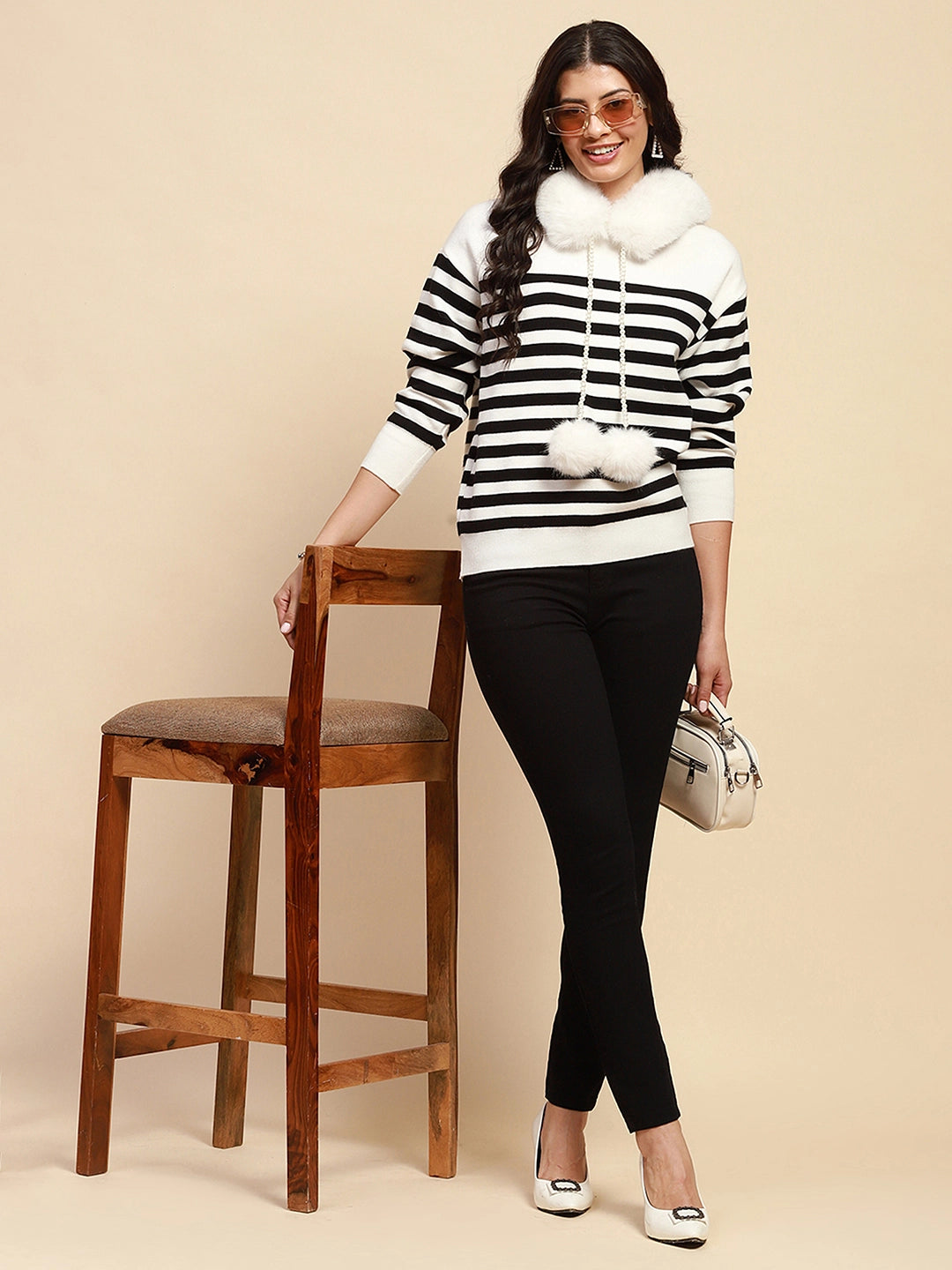White Viscose Relaxed Fit Pullover - Global Republic