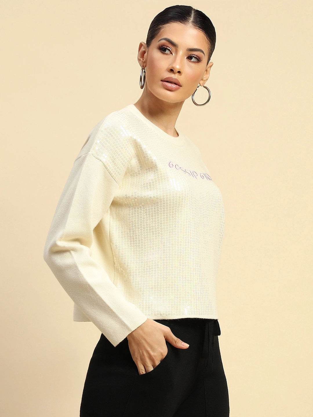 Cream Viscose Boxy Fit Pullover - Global Republic