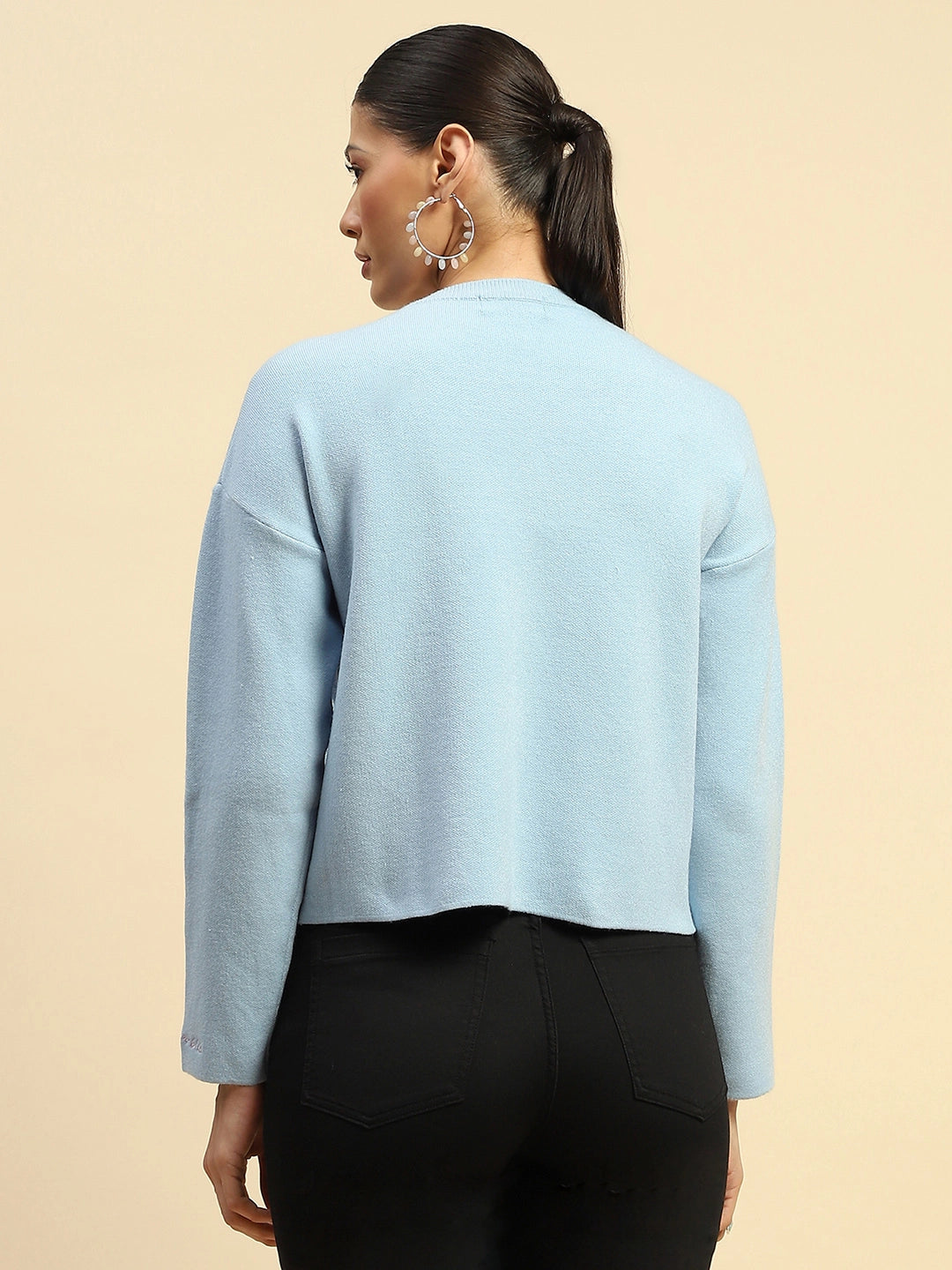 Blue Viscose Boxy Fit Pullover - Global Republic