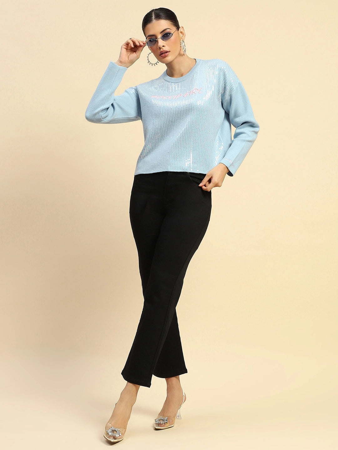 Blue Viscose Boxy Fit Pullover - Global Republic