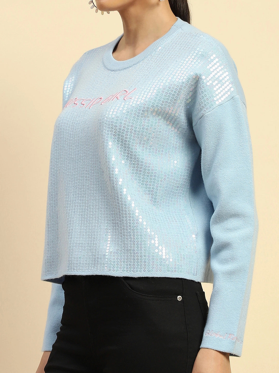 Blue Viscose Boxy Fit Pullover - Global Republic