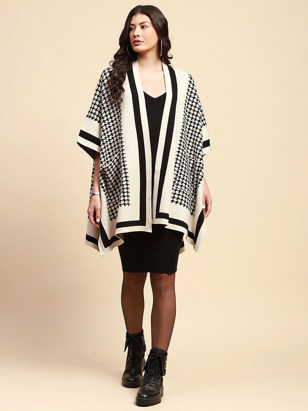 Off White Viscose Loose Winter Shrug - Global Republic