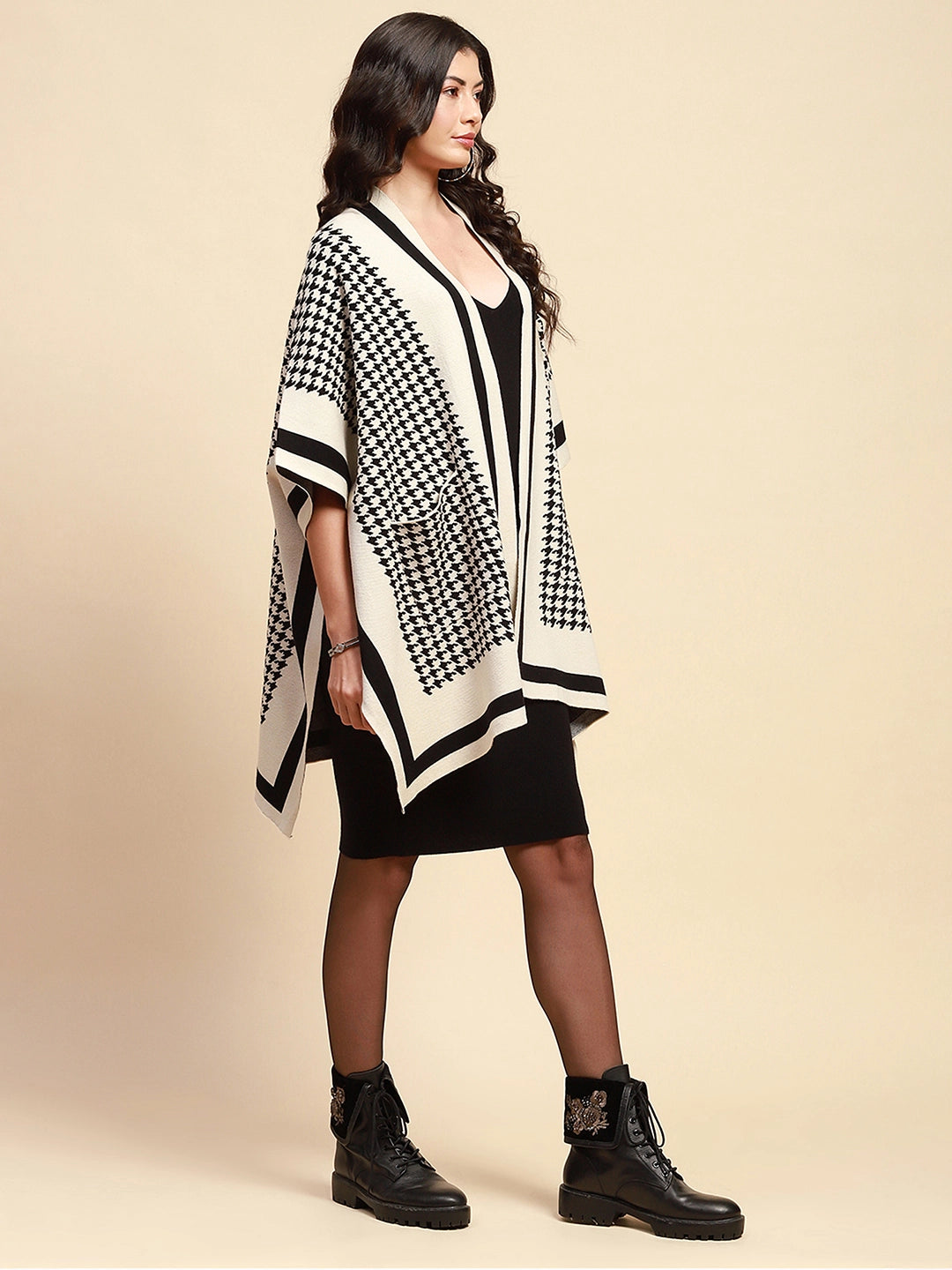 Off White Viscose Loose Winter Shrug - Global Republic