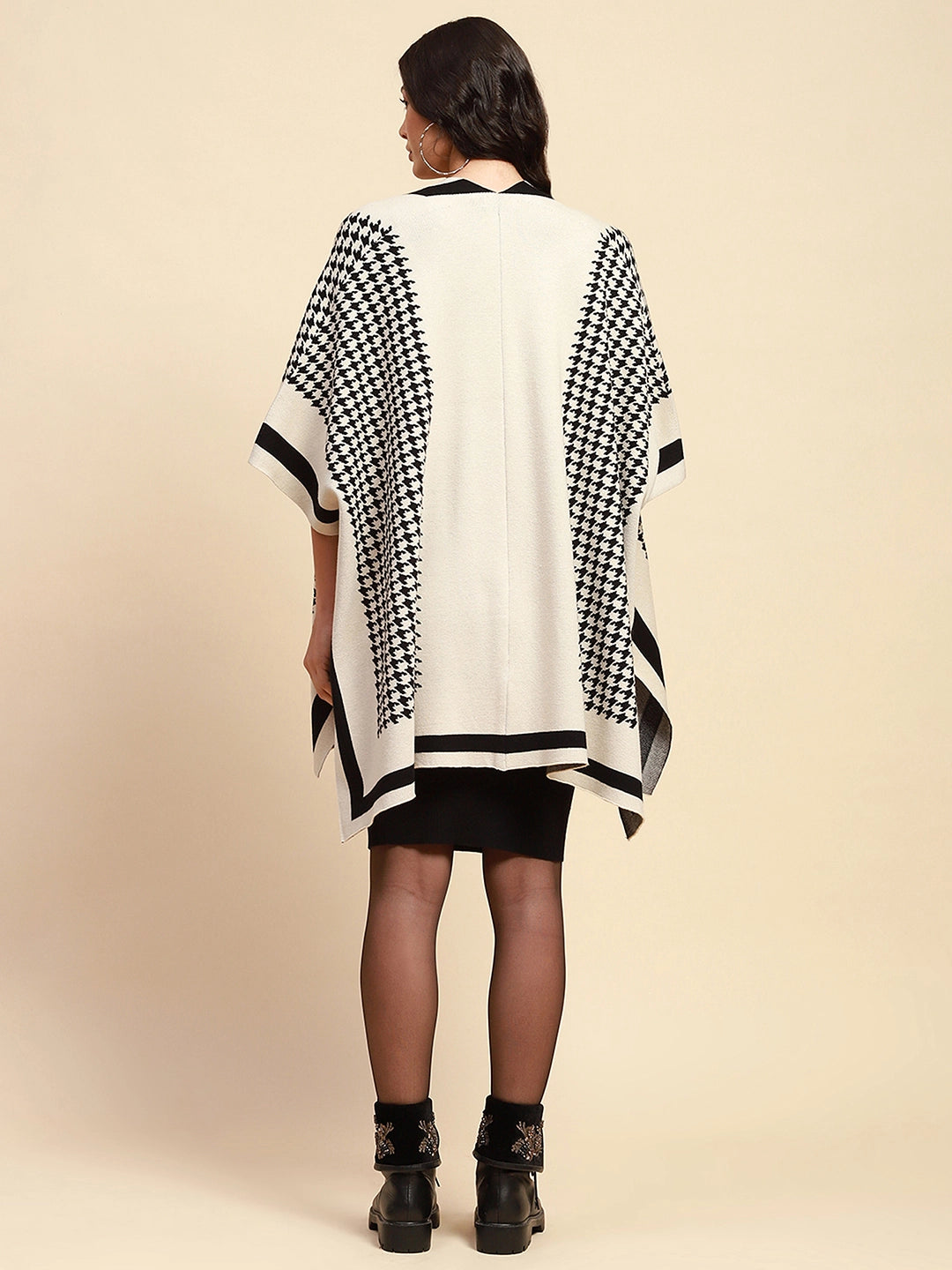 Off White Viscose Loose Winter Shrug - Global Republic