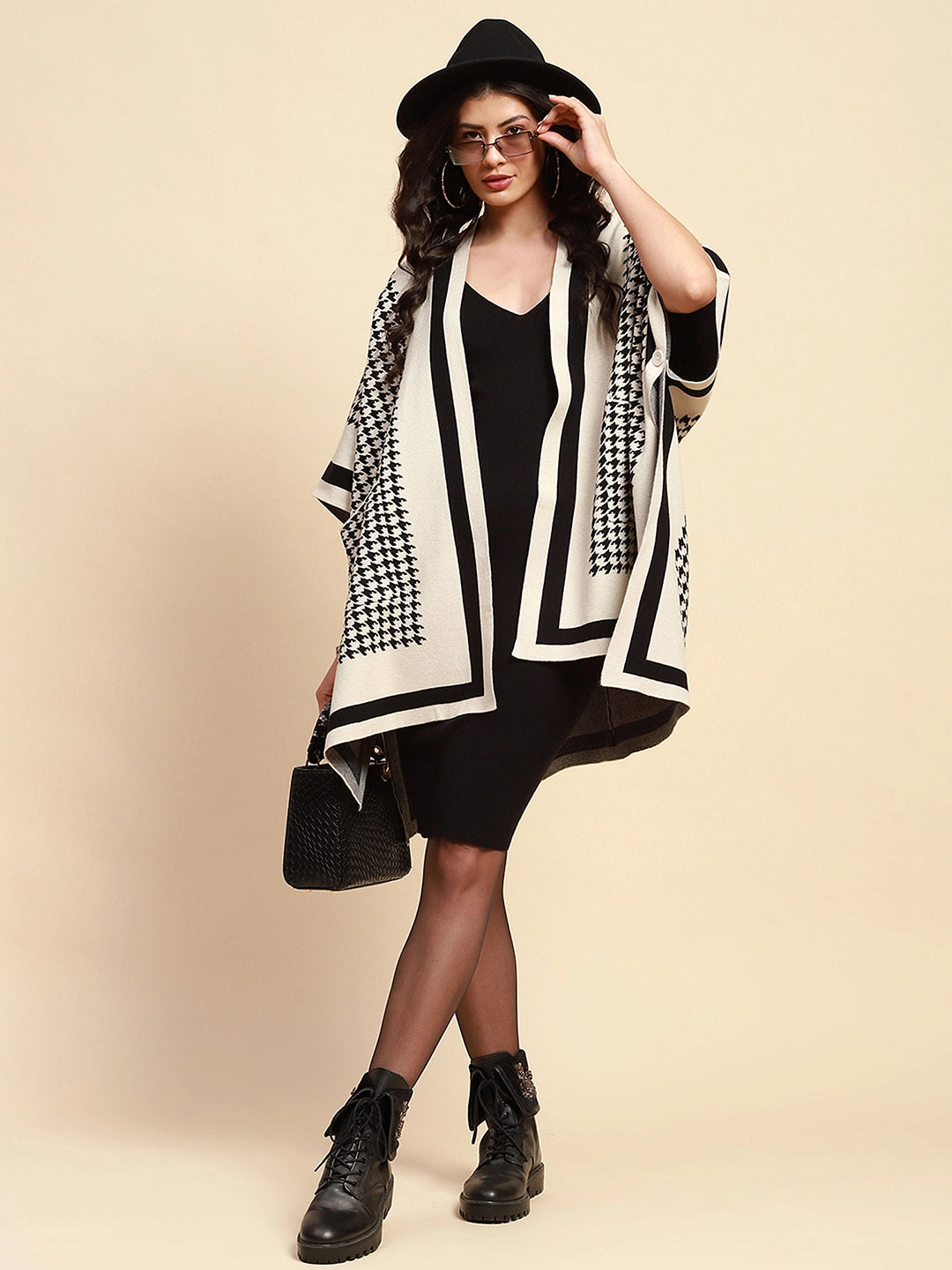 Off White Viscose Loose Winter Shrug - Global Republic