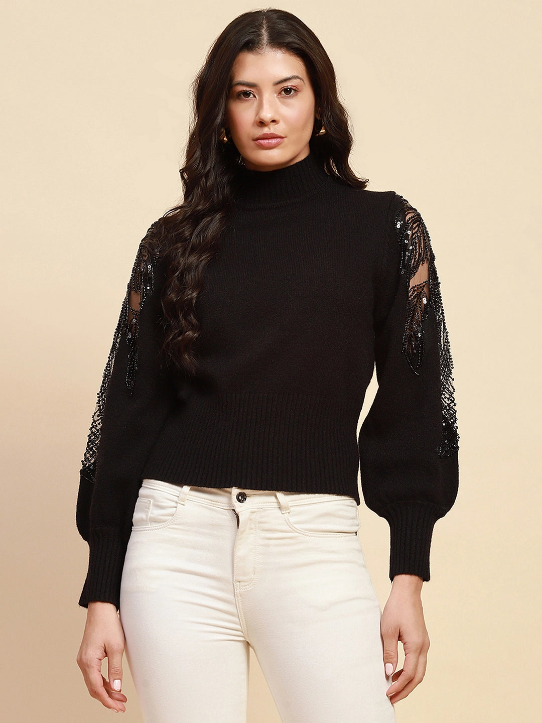 Black Viscose Blend Slim Fit Pullover - Global Republic