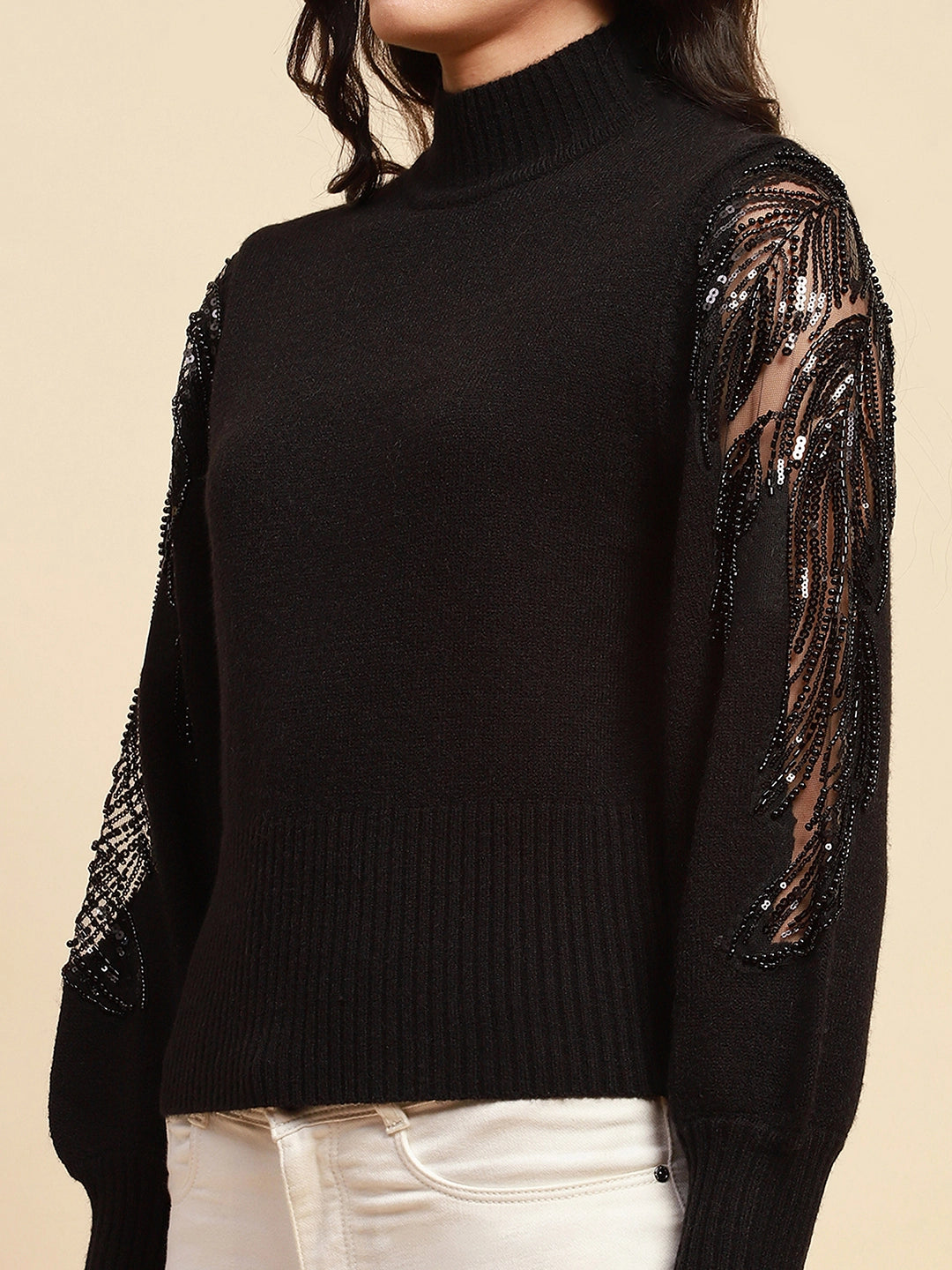 Black Viscose Blend Slim Fit Pullover - Global Republic