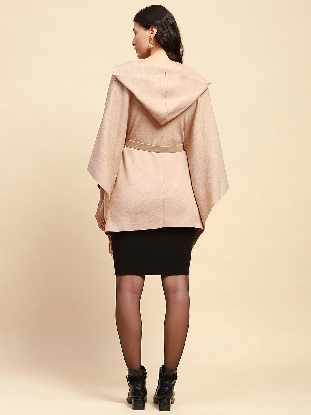 Beige Viscose Loose Winter Shrug - Global Republic