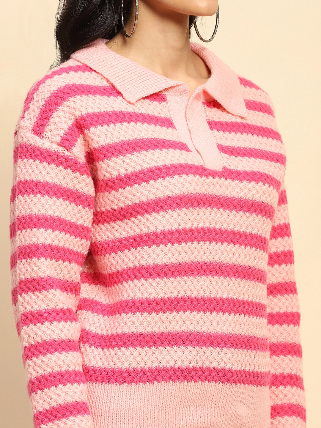 Fuchsia Wool Blend Striped Pullover - Global Republic