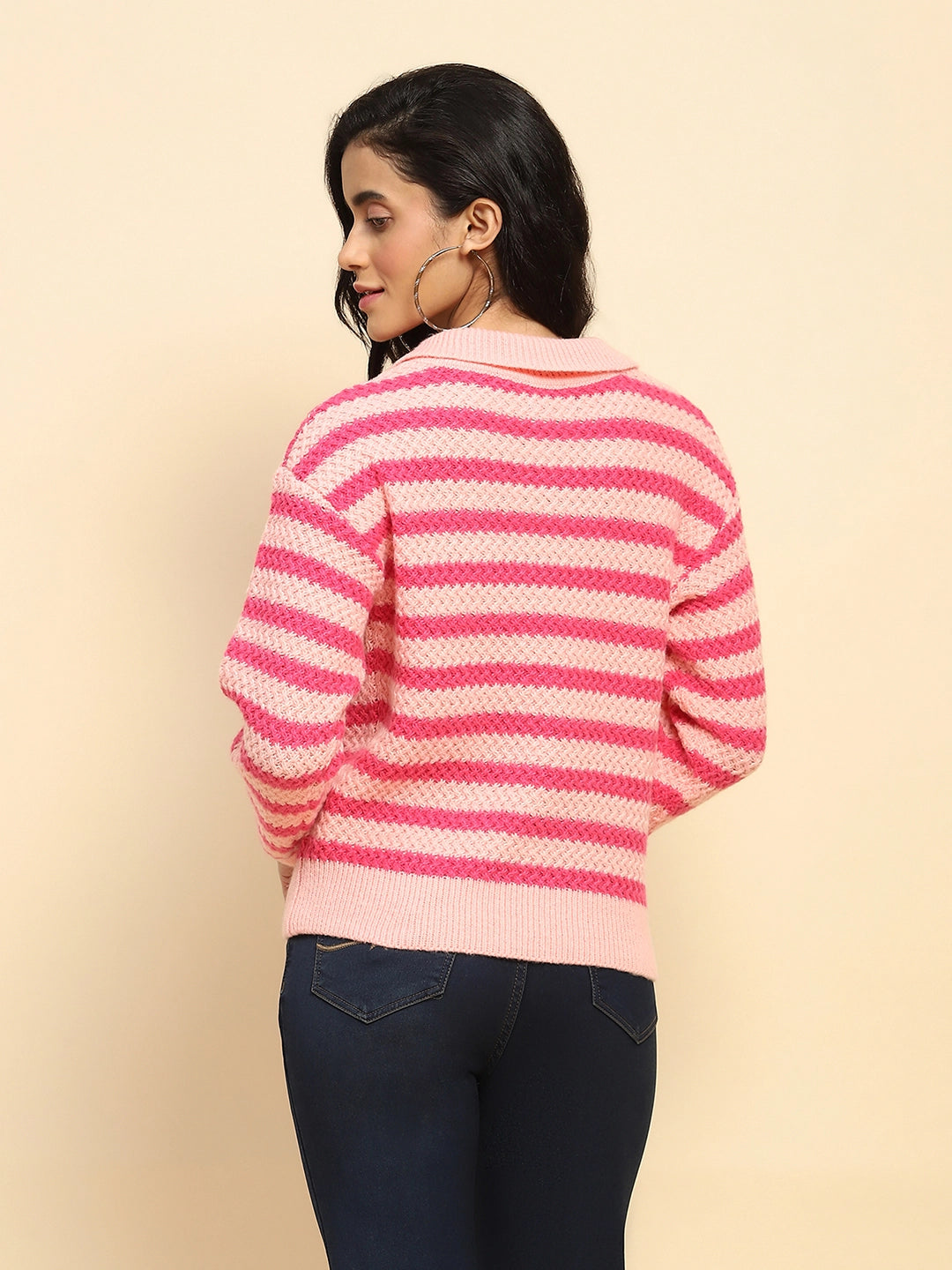 Fuchsia Wool Blend Striped Pullover - Global Republic