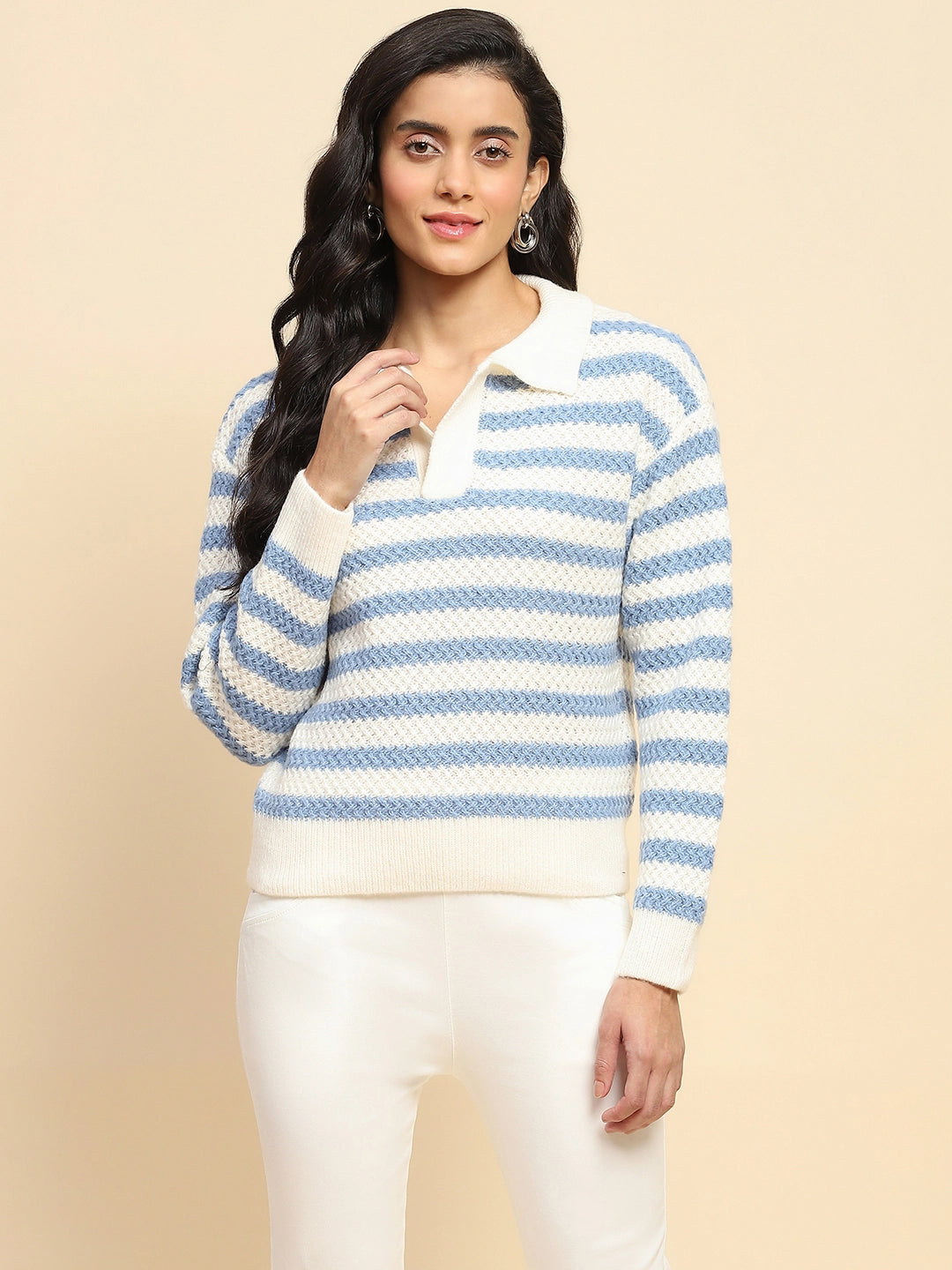 Blue Wool Blend Striped Pullover - Global Republic