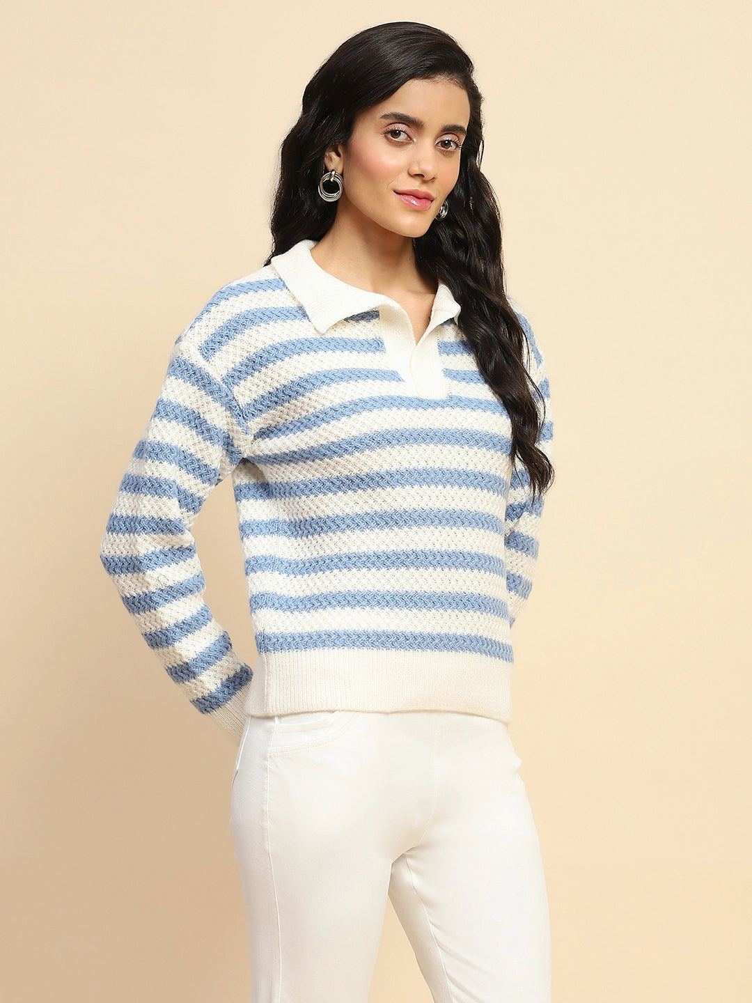 Blue Wool Blend Striped Pullover - Global Republic