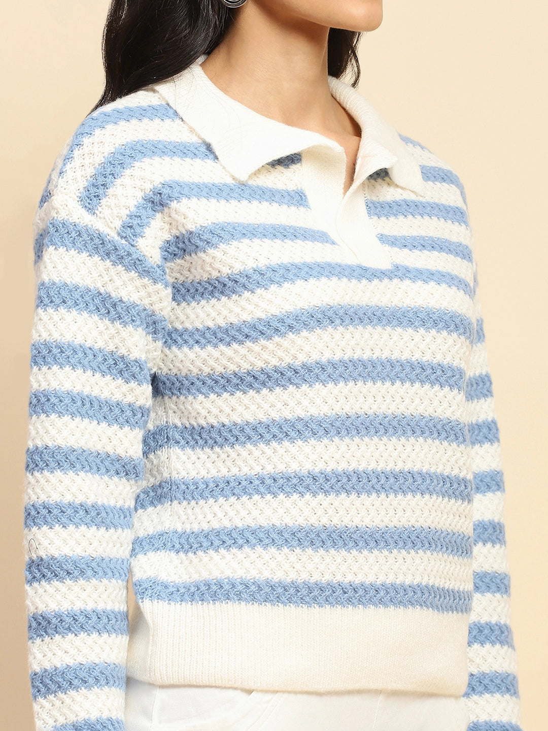 Blue Wool Blend Striped Pullover - Global Republic
