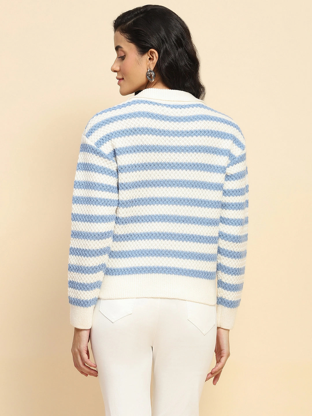 Blue Wool Blend Striped Pullover - Global Republic