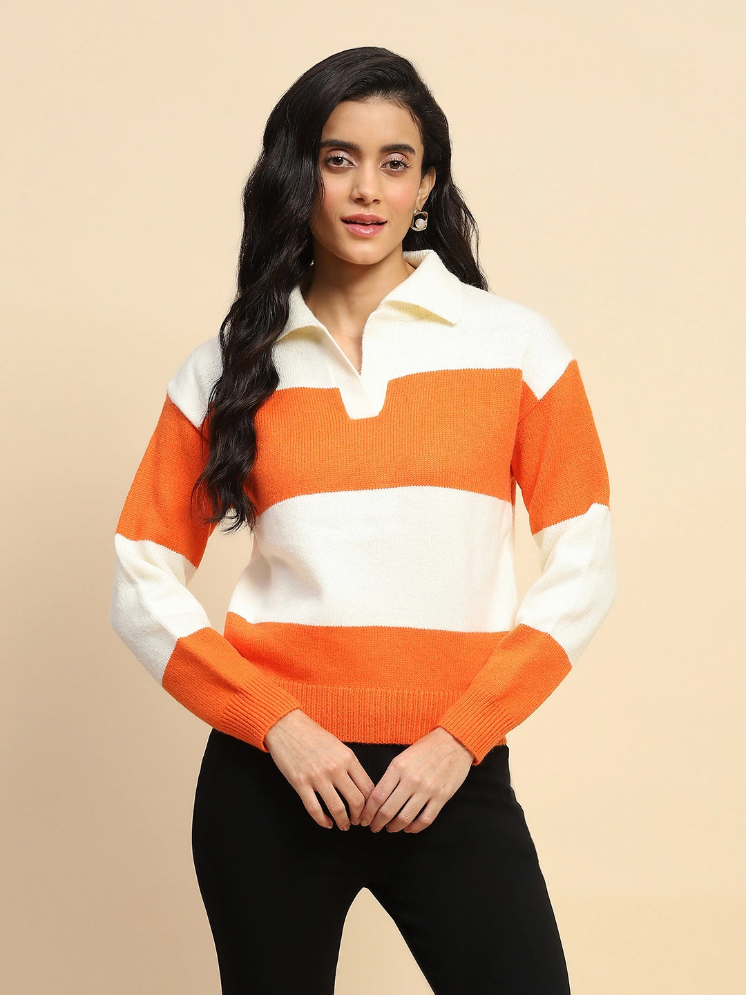 Orange Wool Blend Winter Pullover - Global Republic