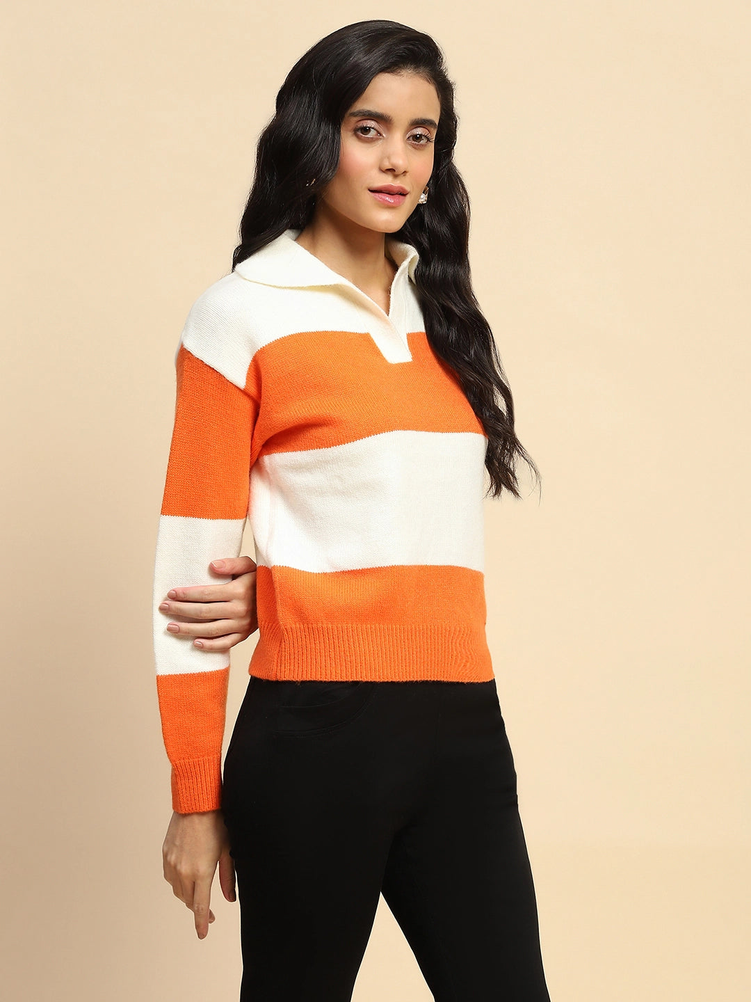 Orange Wool Blend Winter Pullover - Global Republic