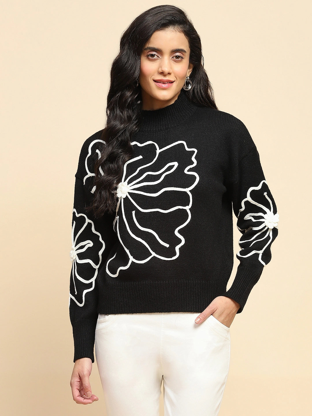 Black Wool Blend Loose Fit Pullover - Global Republic