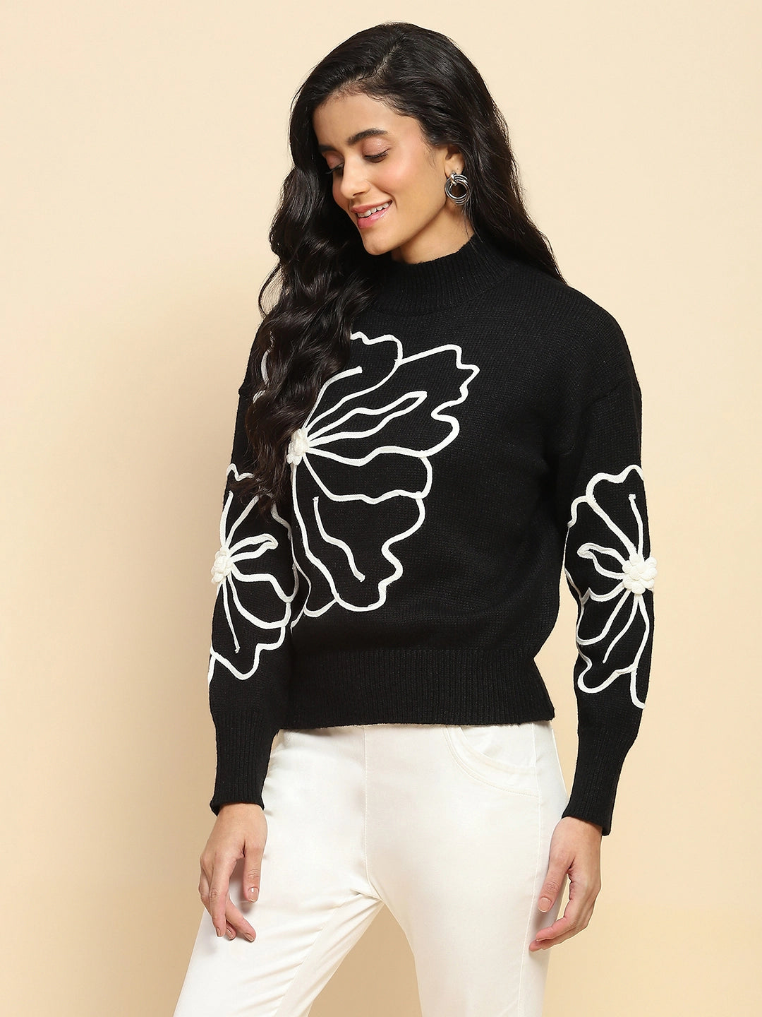 Black Wool Blend Loose Fit Pullover - Global Republic