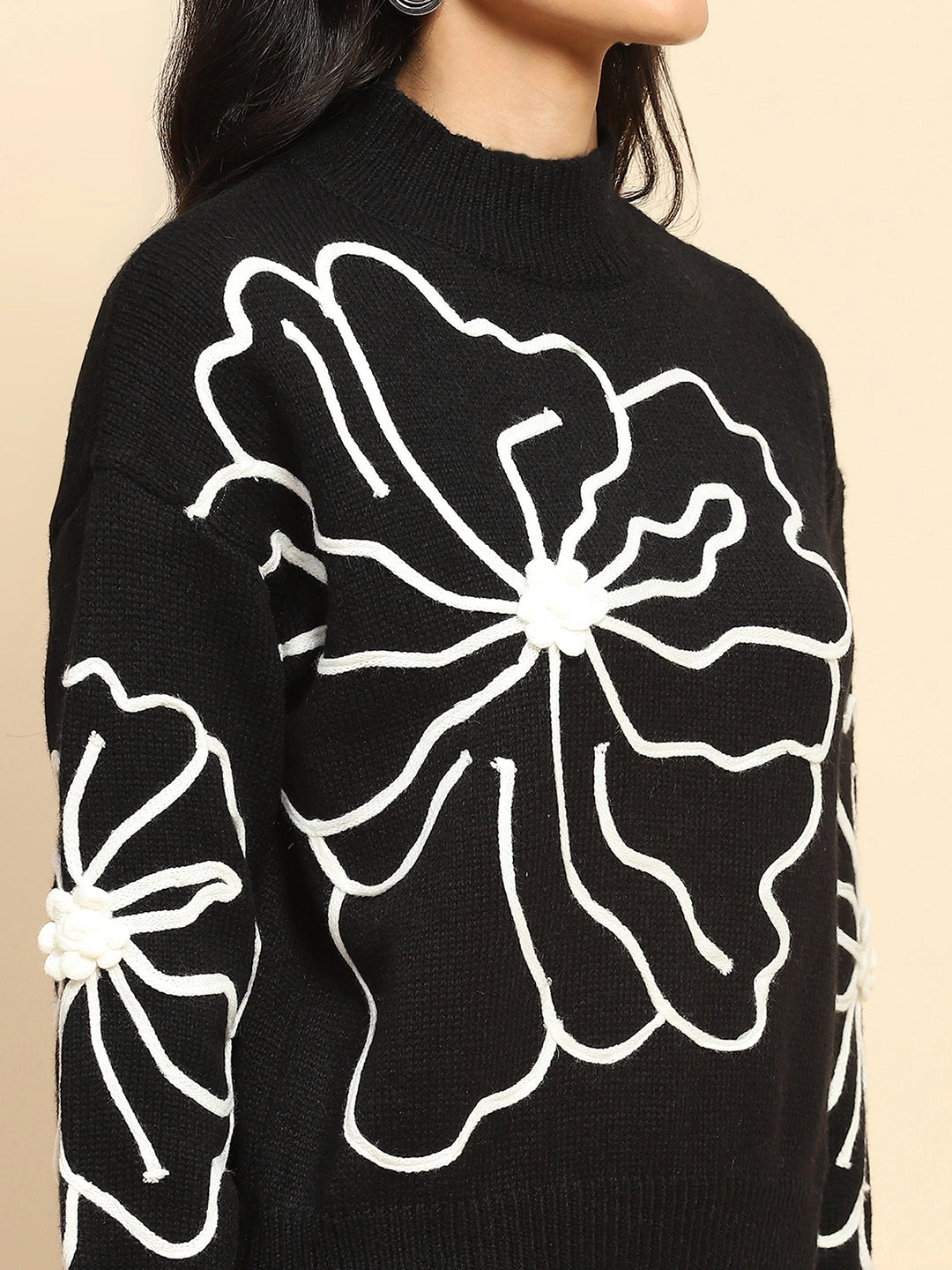 Black Wool Blend Loose Fit Pullover - Global Republic