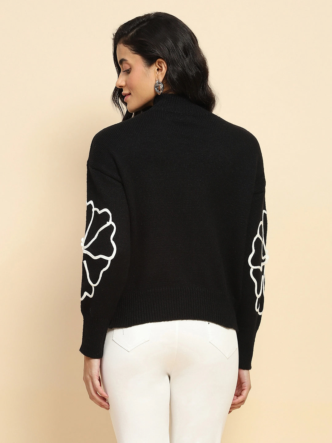 Black Wool Blend Loose Fit Pullover - Global Republic