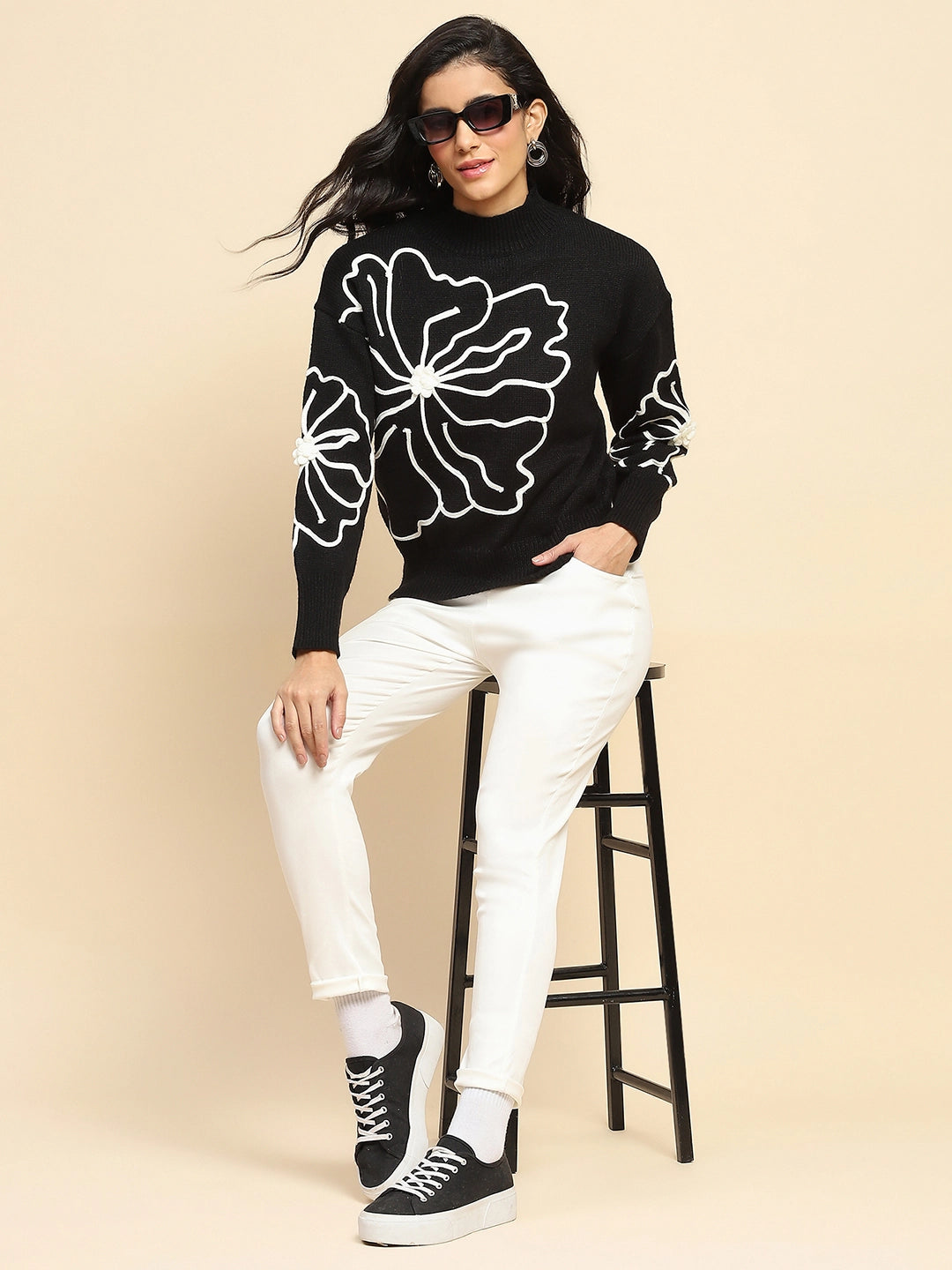 Black Wool Blend Loose Fit Pullover - Global Republic