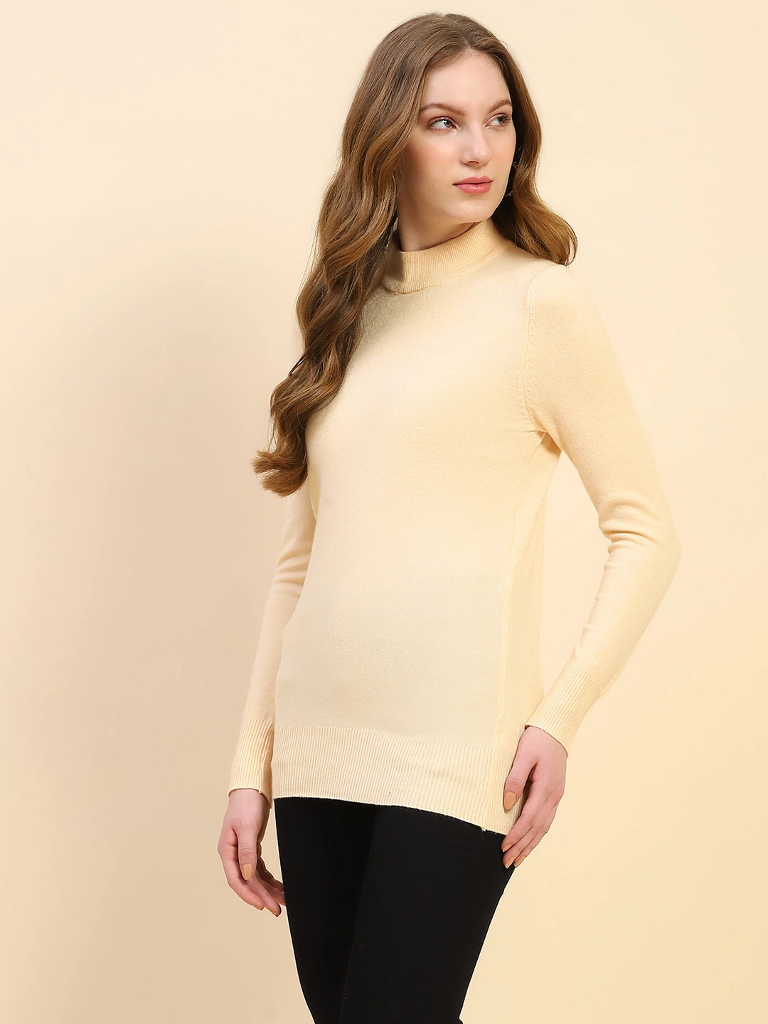 Cream Solid Wool Blend Pullover - Global Republic