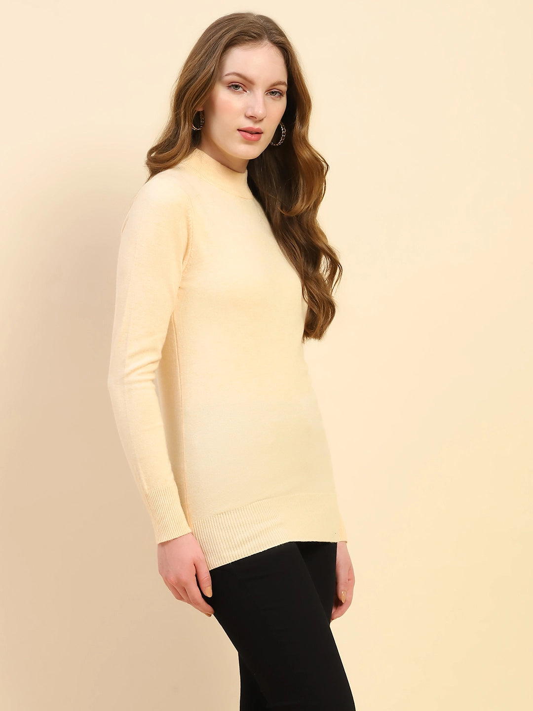 Cream Solid Wool Blend Pullover - Global Republic