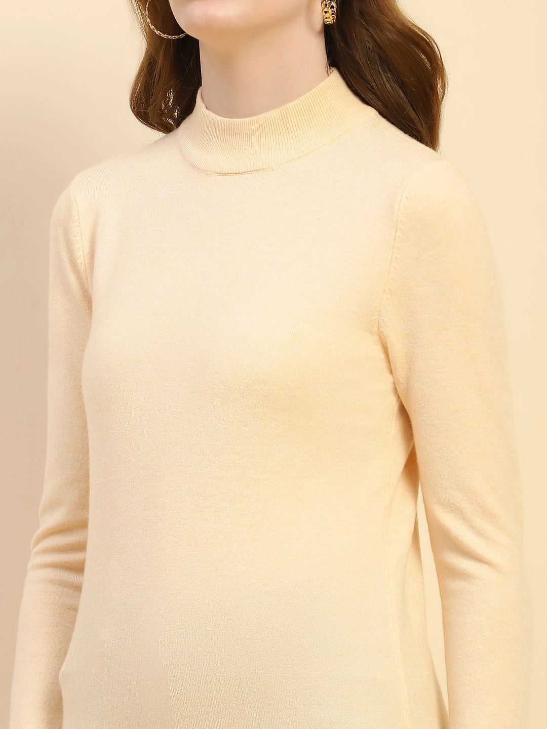 Cream Solid Wool Blend Pullover - Global Republic