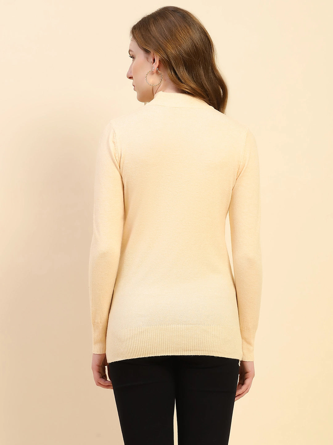 Cream Solid Wool Blend Pullover - Global Republic