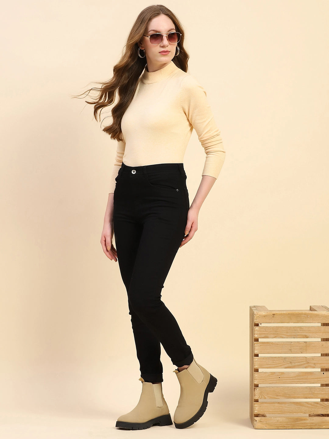 Cream Solid Wool Blend Pullover - Global Republic