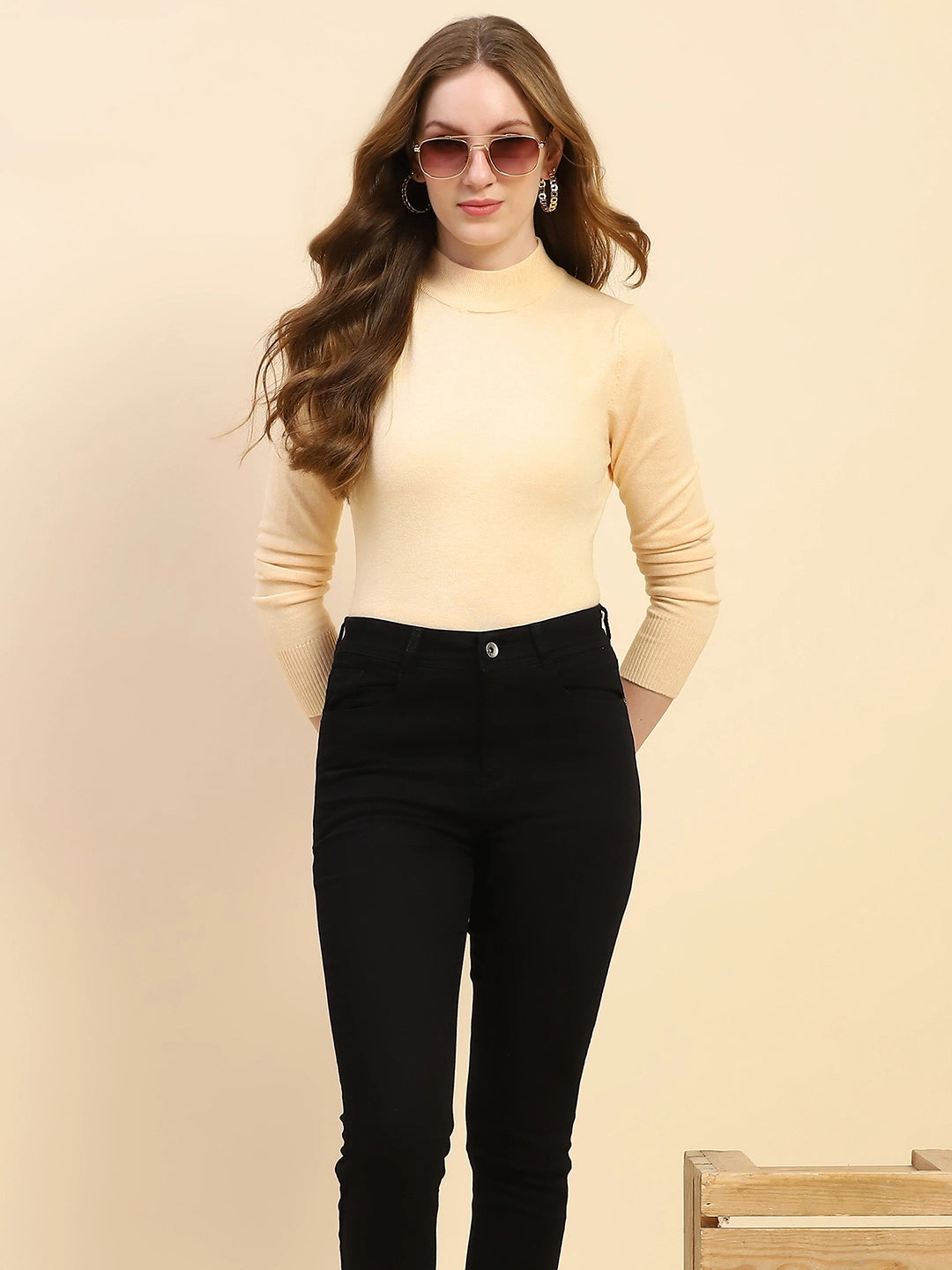 Cream Solid Wool Blend Pullover - Global Republic