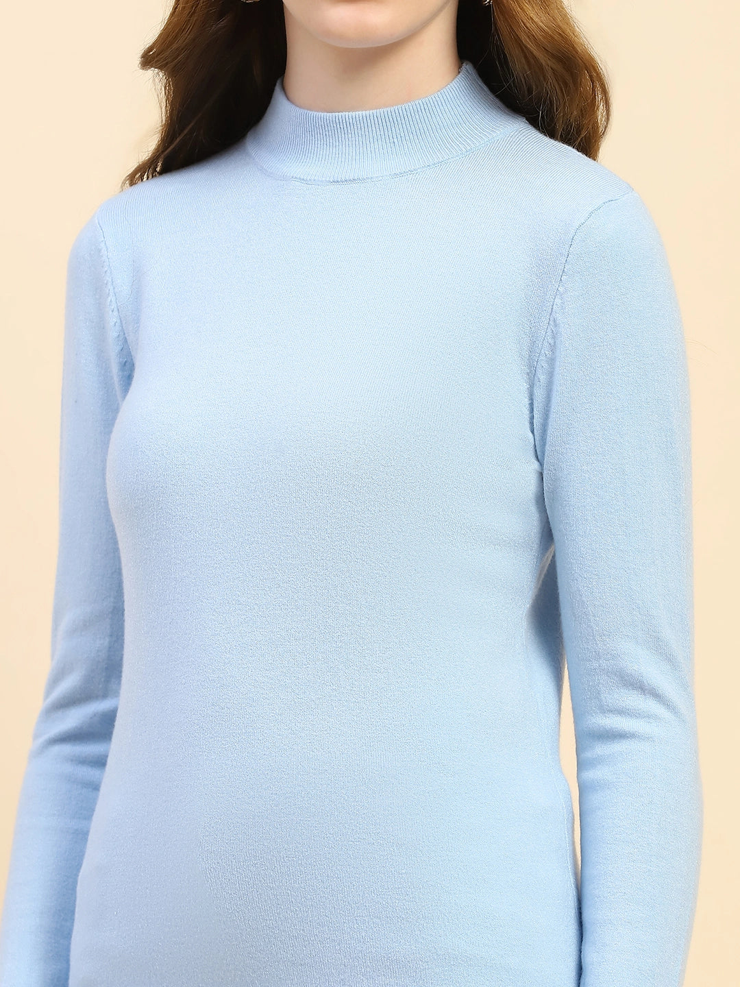 Blue Solid Wool Blend Pullover - Global Republic