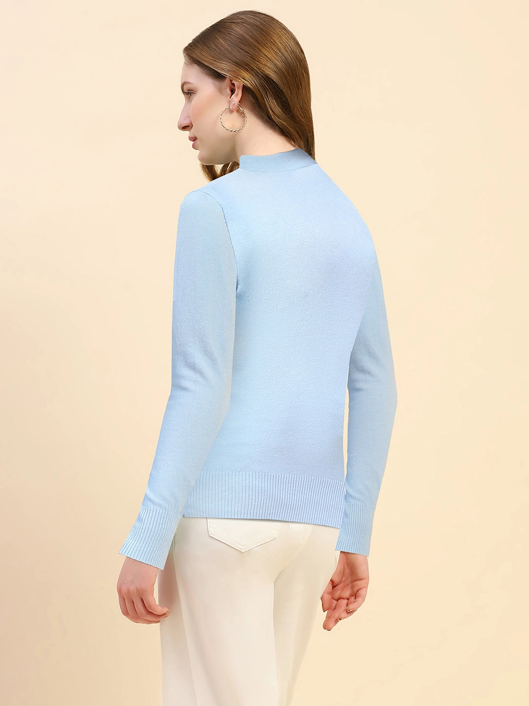 Blue Solid Wool Blend Pullover - Global Republic