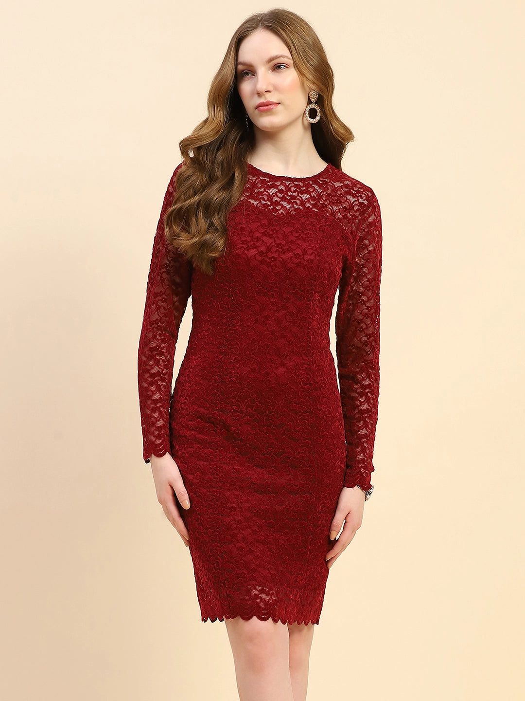 Maroon Floral Slim Fit Dress - Global Republic