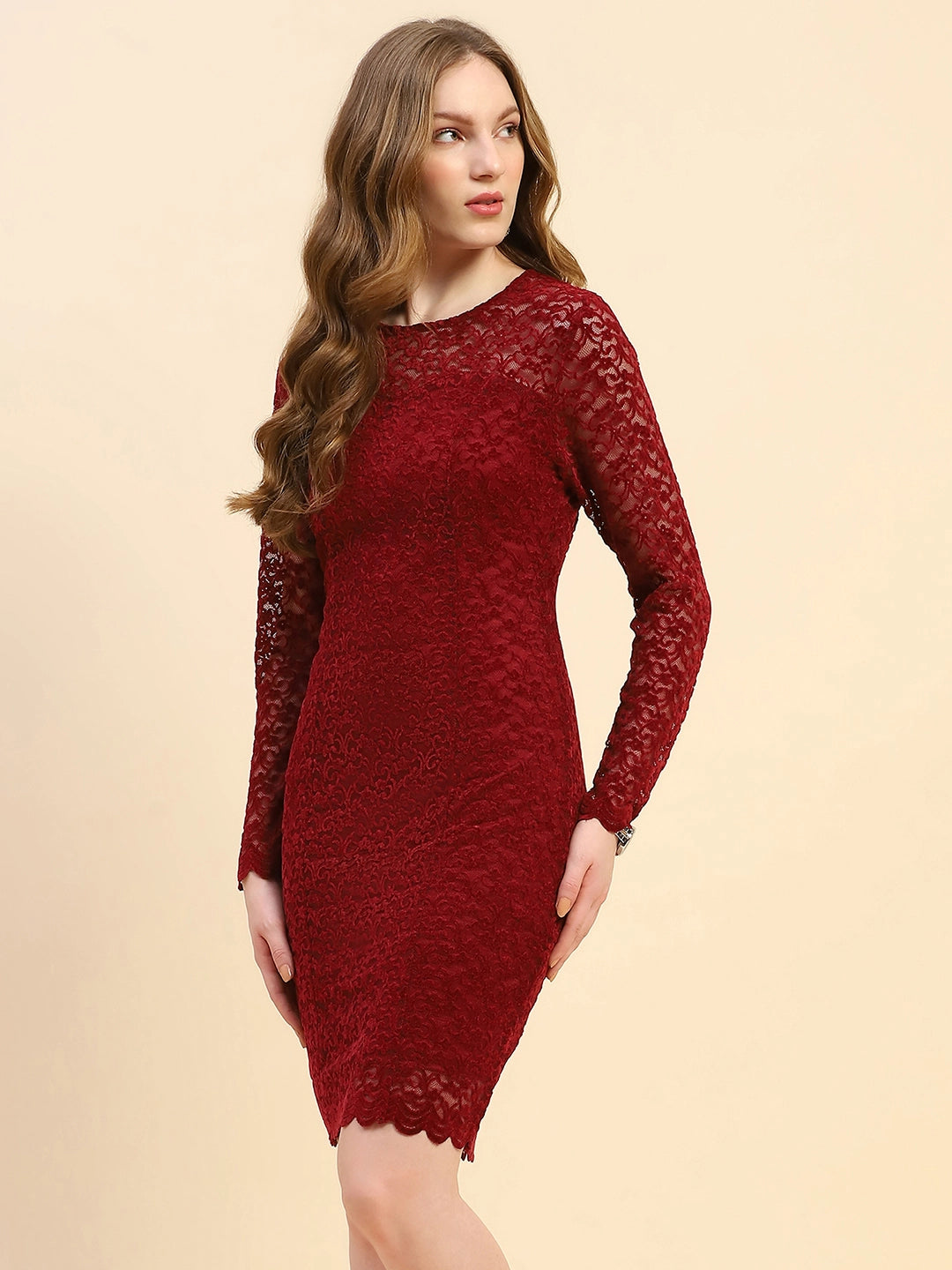Maroon Floral Slim Fit Dress - Global Republic