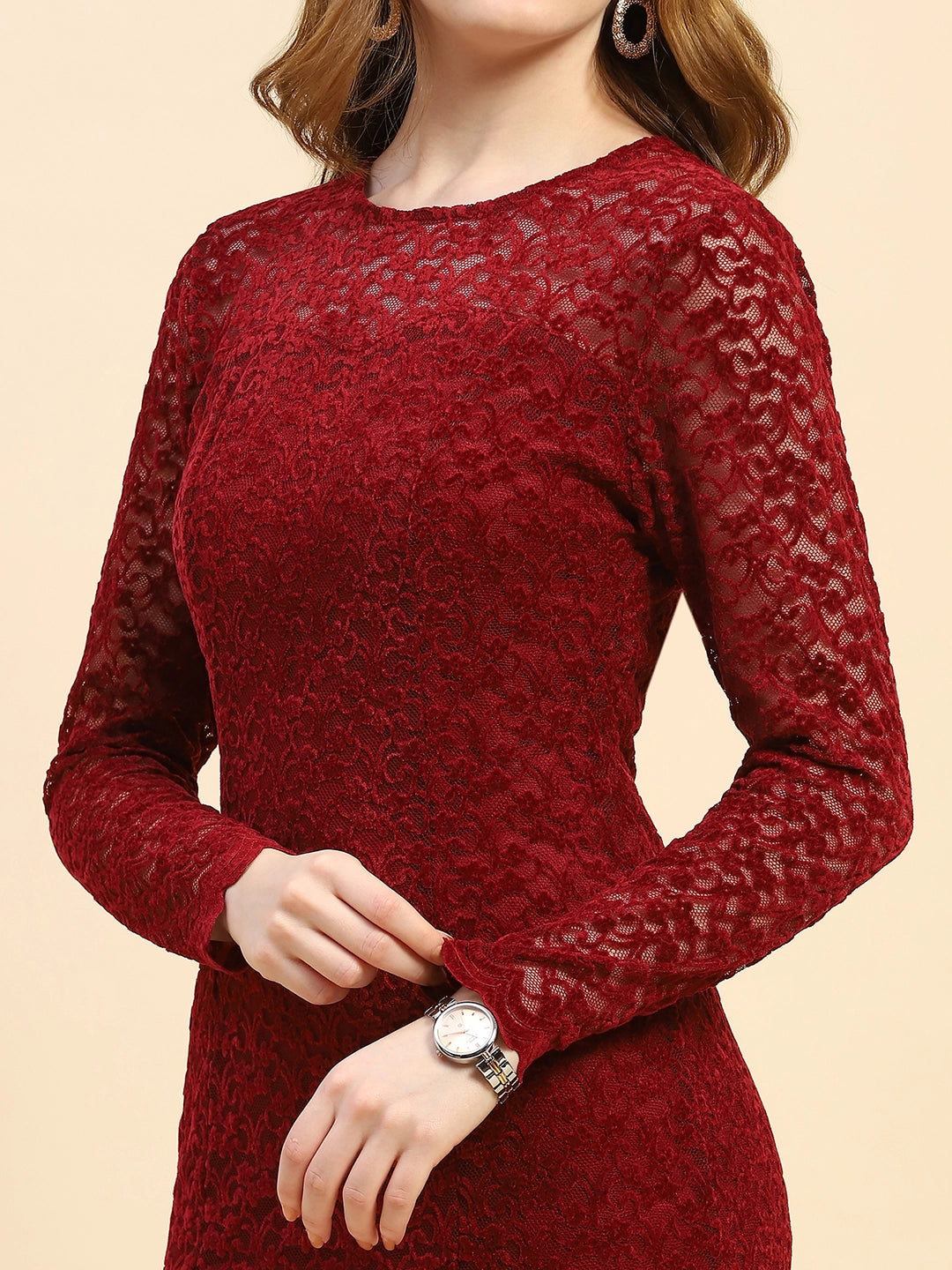 Maroon Floral Slim Fit Dress - Global Republic