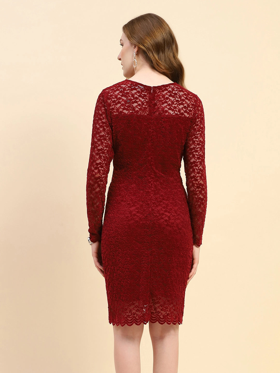 Maroon Floral Slim Fit Dress - Global Republic