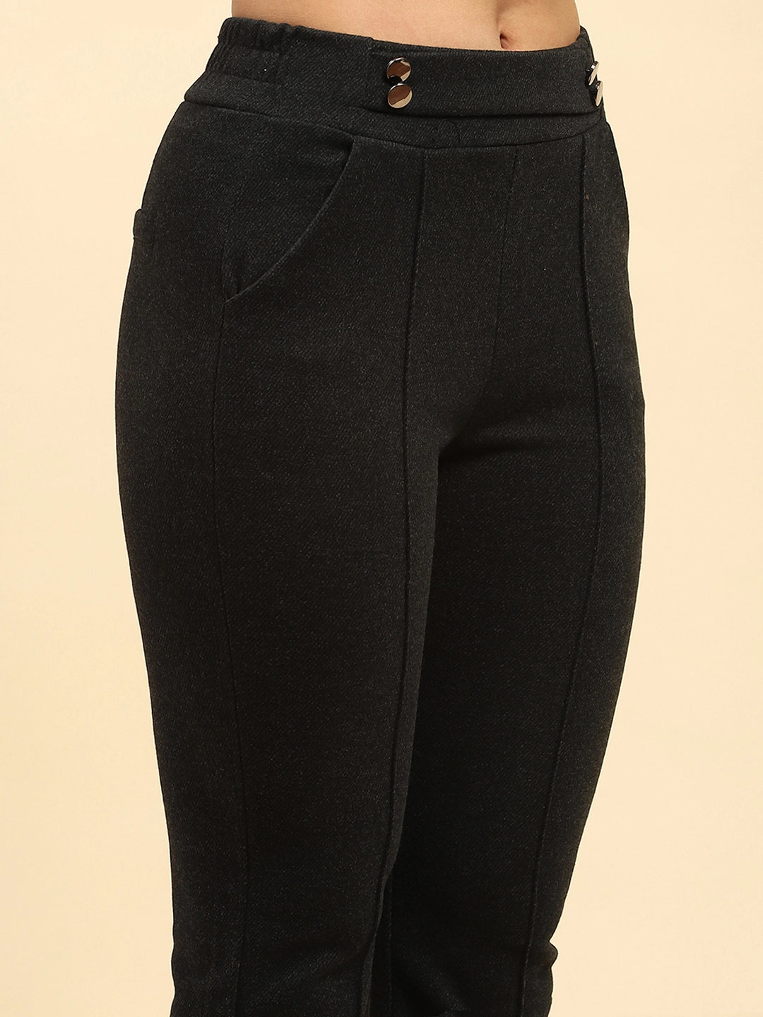 Black Solid Viscose Winter Trouser - Global Republic