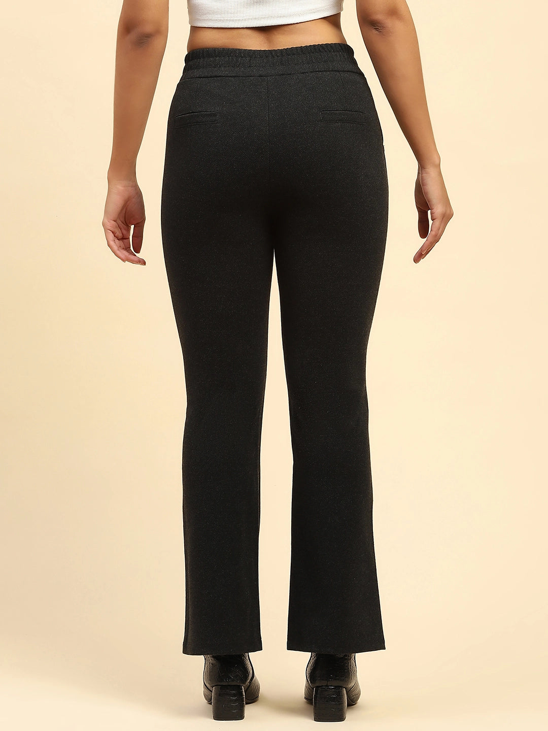 Black Solid Viscose Winter Trouser - Global Republic