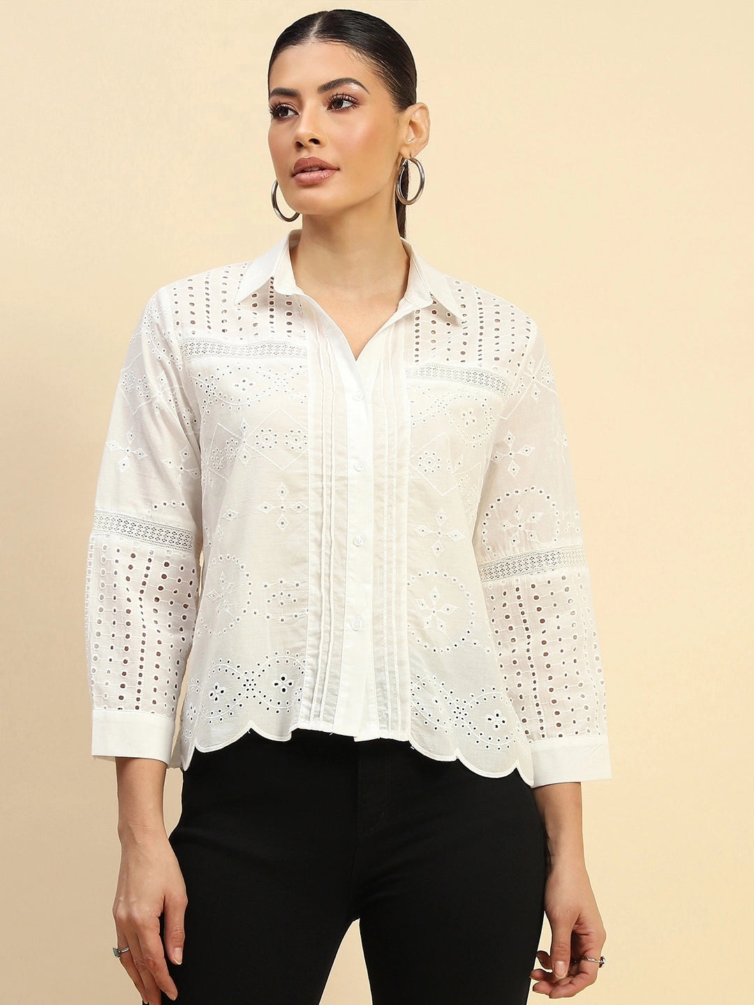 Schiffli Embroidered Loose Fit Shirt - Global Republic
