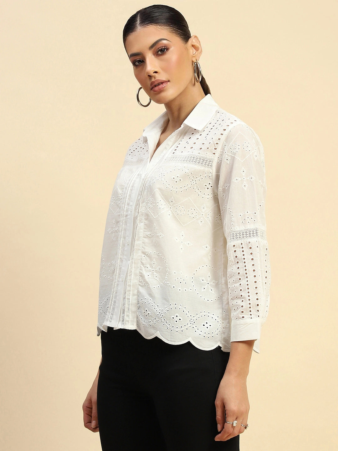 Schiffli Embroidered Loose Fit Shirt - Global Republic
