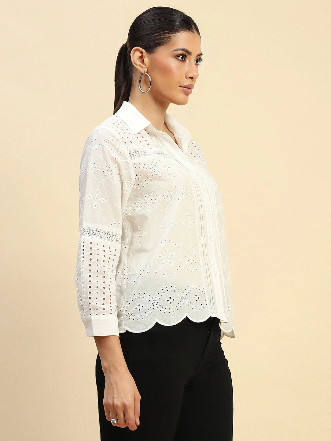 Schiffli Embroidered Loose Fit Shirt - Global Republic