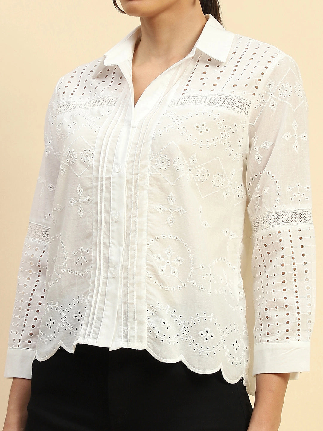 Schiffli Embroidered Loose Fit Shirt - Global Republic