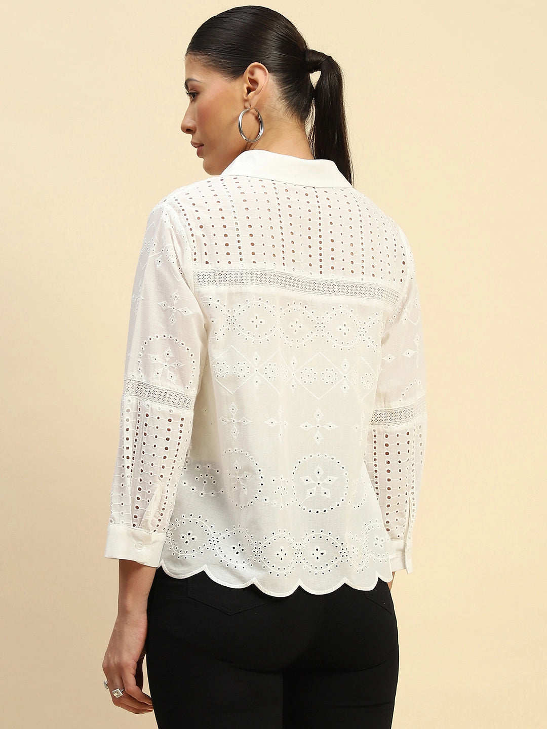 Schiffli Embroidered Loose Fit Shirt - Global Republic
