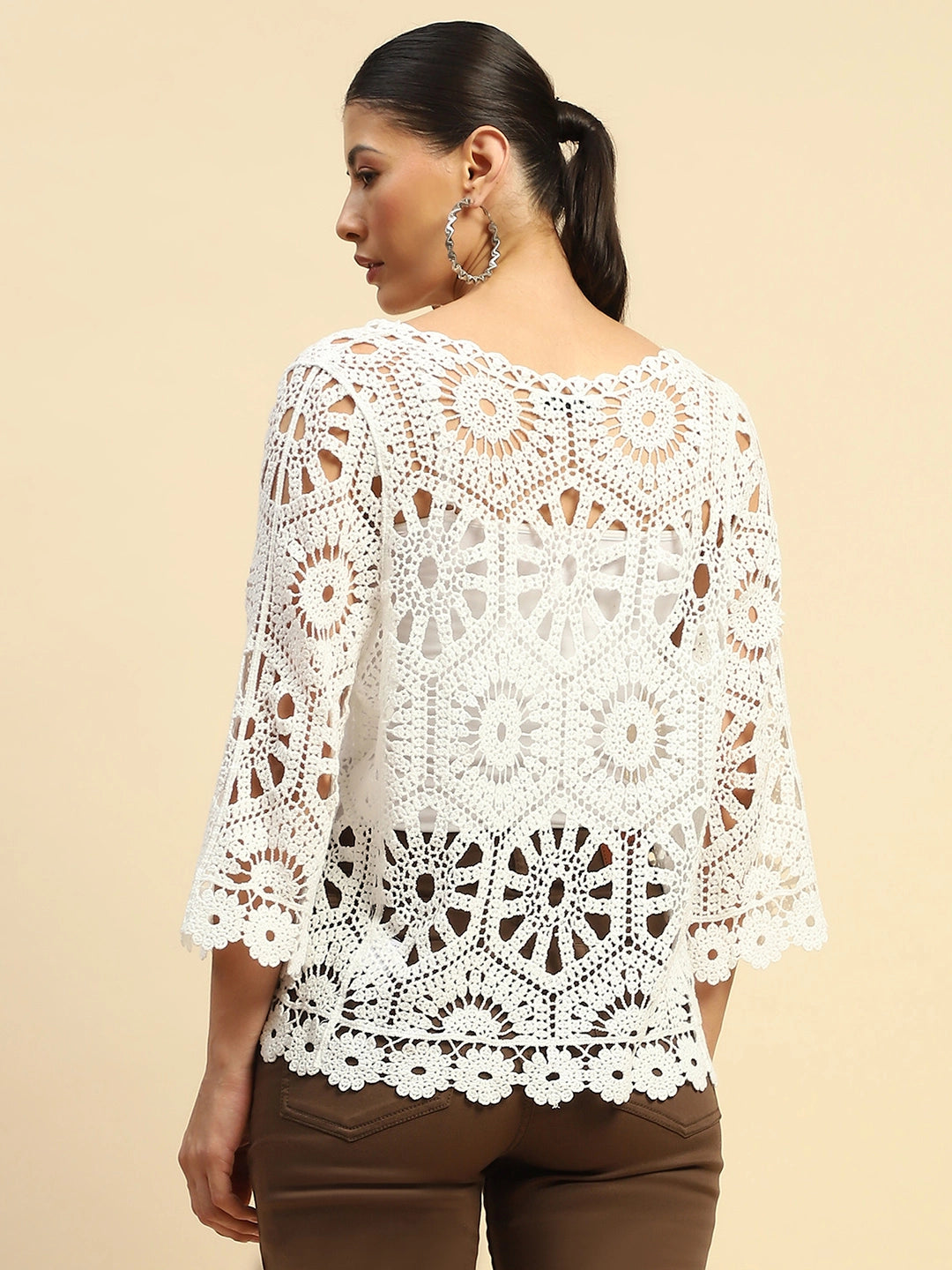 White Cotton Loose Fit Shrug For Women - Global Republic