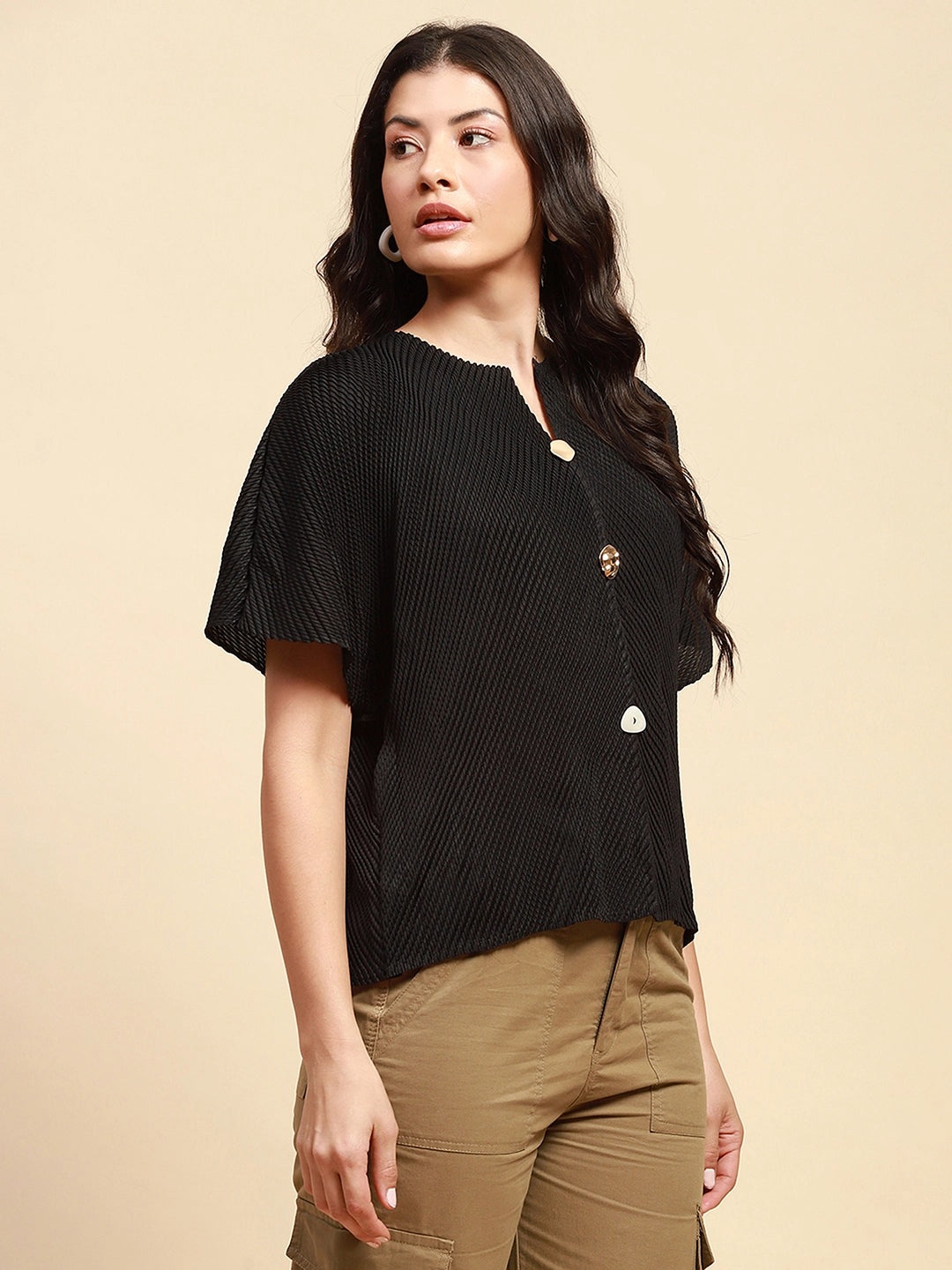Black Loose Blouson Top - Global Republic