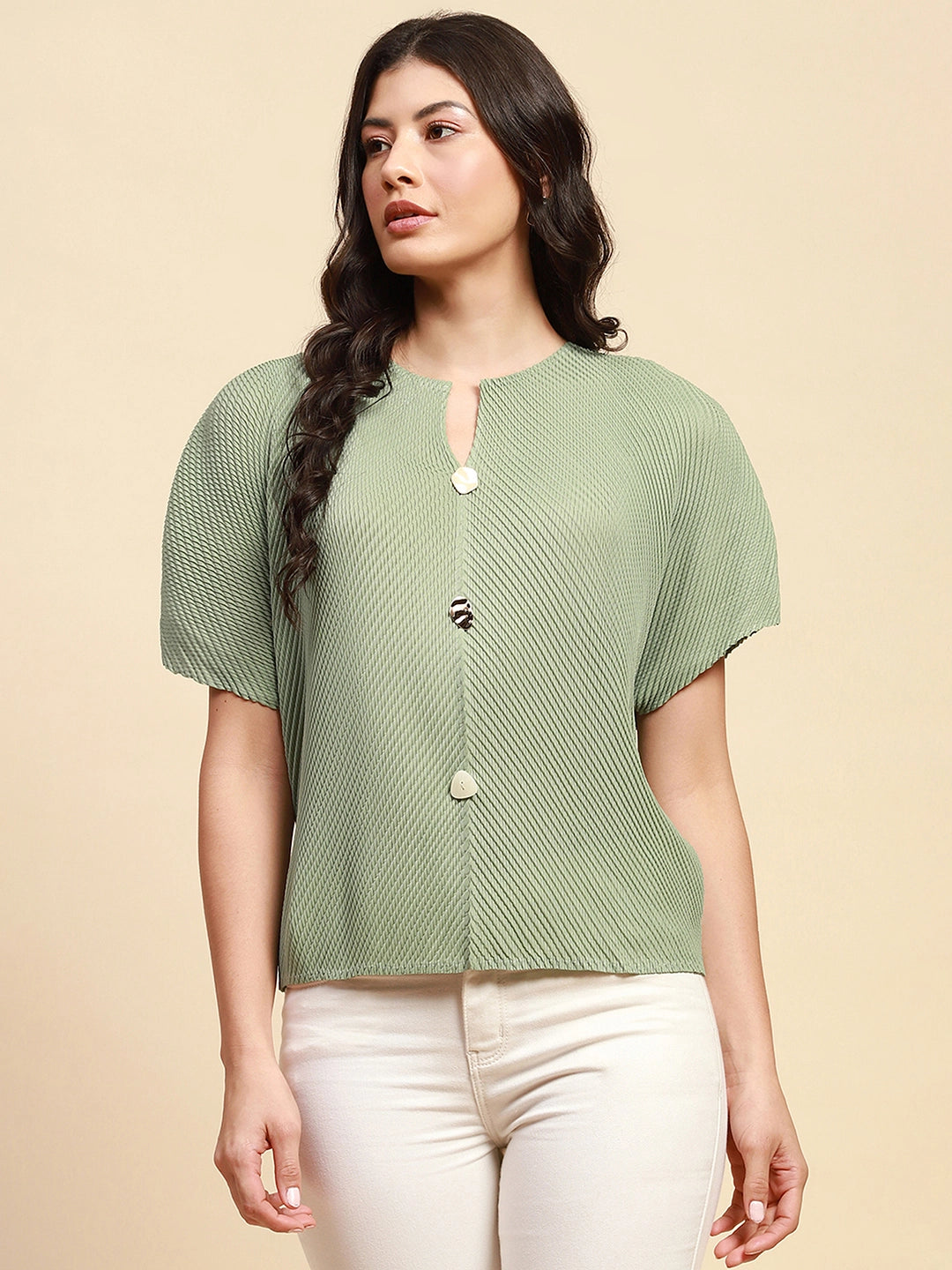 Mint Green Loose Fit Blouson Top For Women - Global Republic