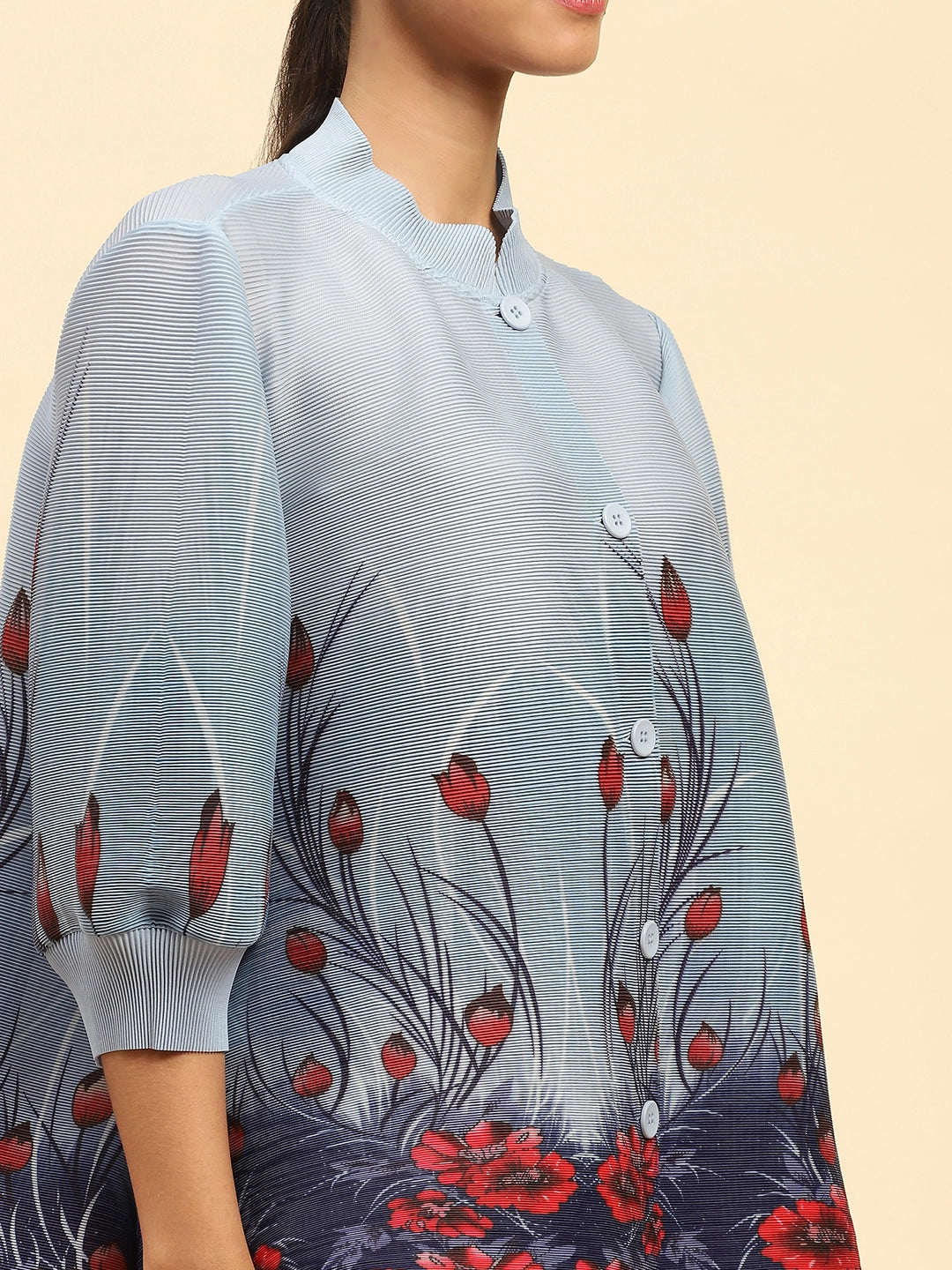 Blue Floral Loose Shirt - Global Republic