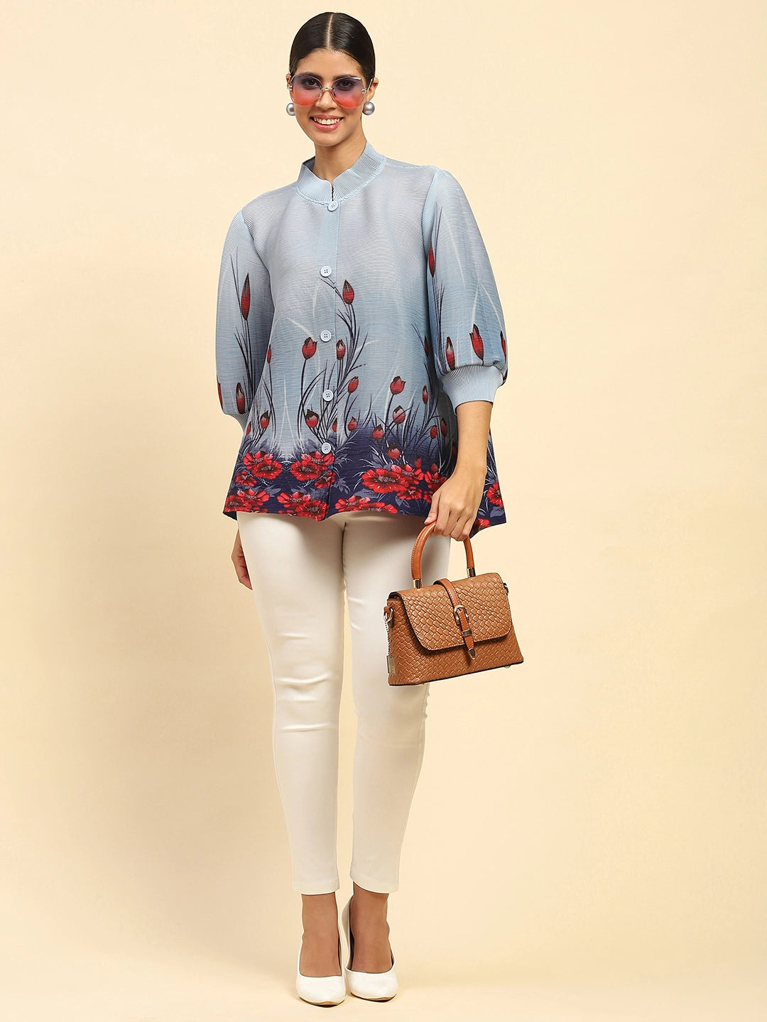 Blue Floral Loose Shirt - Global Republic