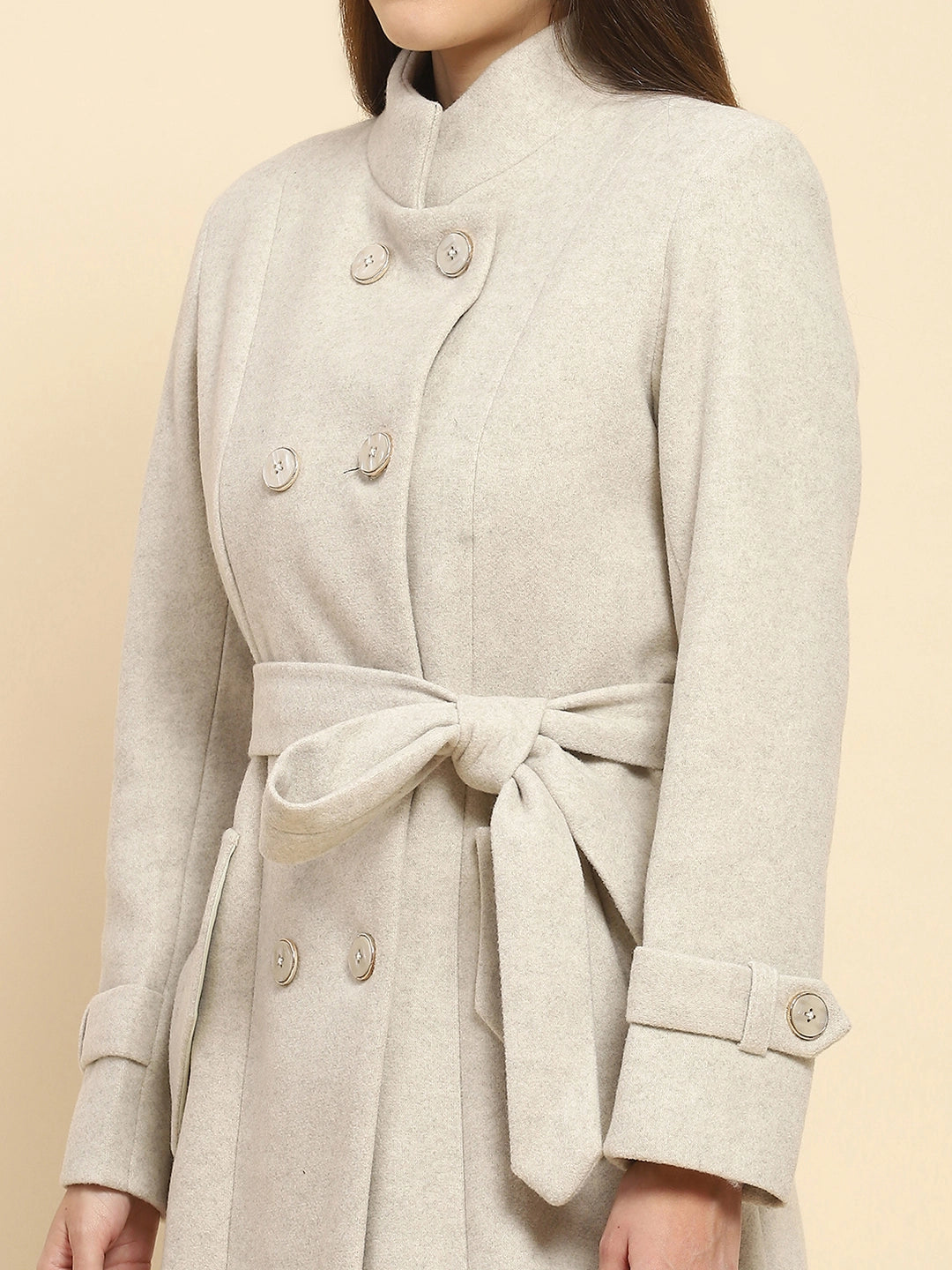 Beige Long Winter Coat - Global Republic